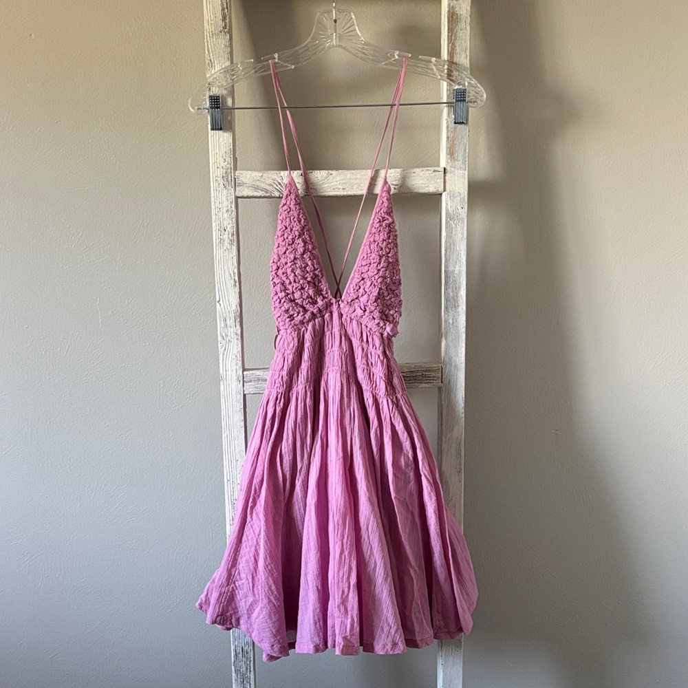 Free People Pink Backless Spaghetti-Strap Dress